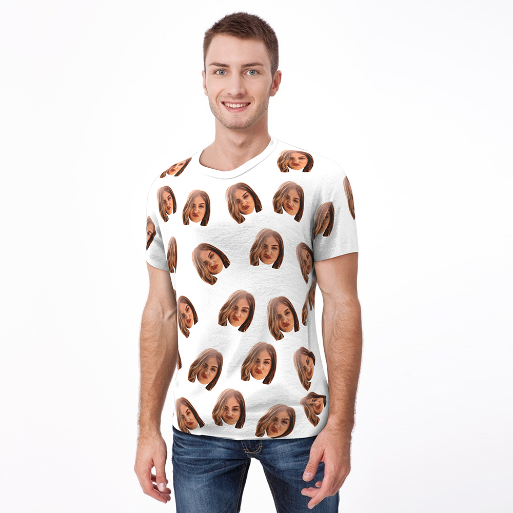 Saint-valentin Personnalisé Mon Visage Partout Imprimé T-shirt Personnalisé Visage Chemise Hommes T-shirt - MaPhotocaleconFr