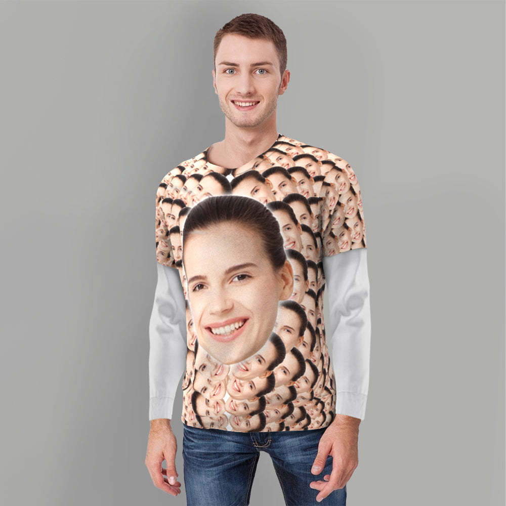 Cadeaux De Noël T-shirt Personnalisé Imprimé Visages Mash T-shirt Personnalisé - MaPhotocaleconFr