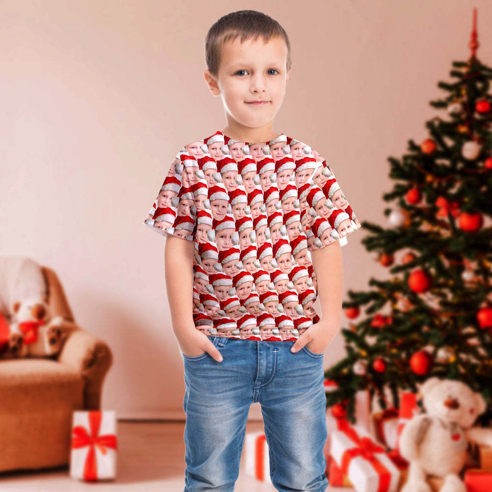 Cadeau De Noël T-shirt Personnalisé My Face All Over Print Tee Mash Face T-shirt Enfant - MaPhotocaleconFr