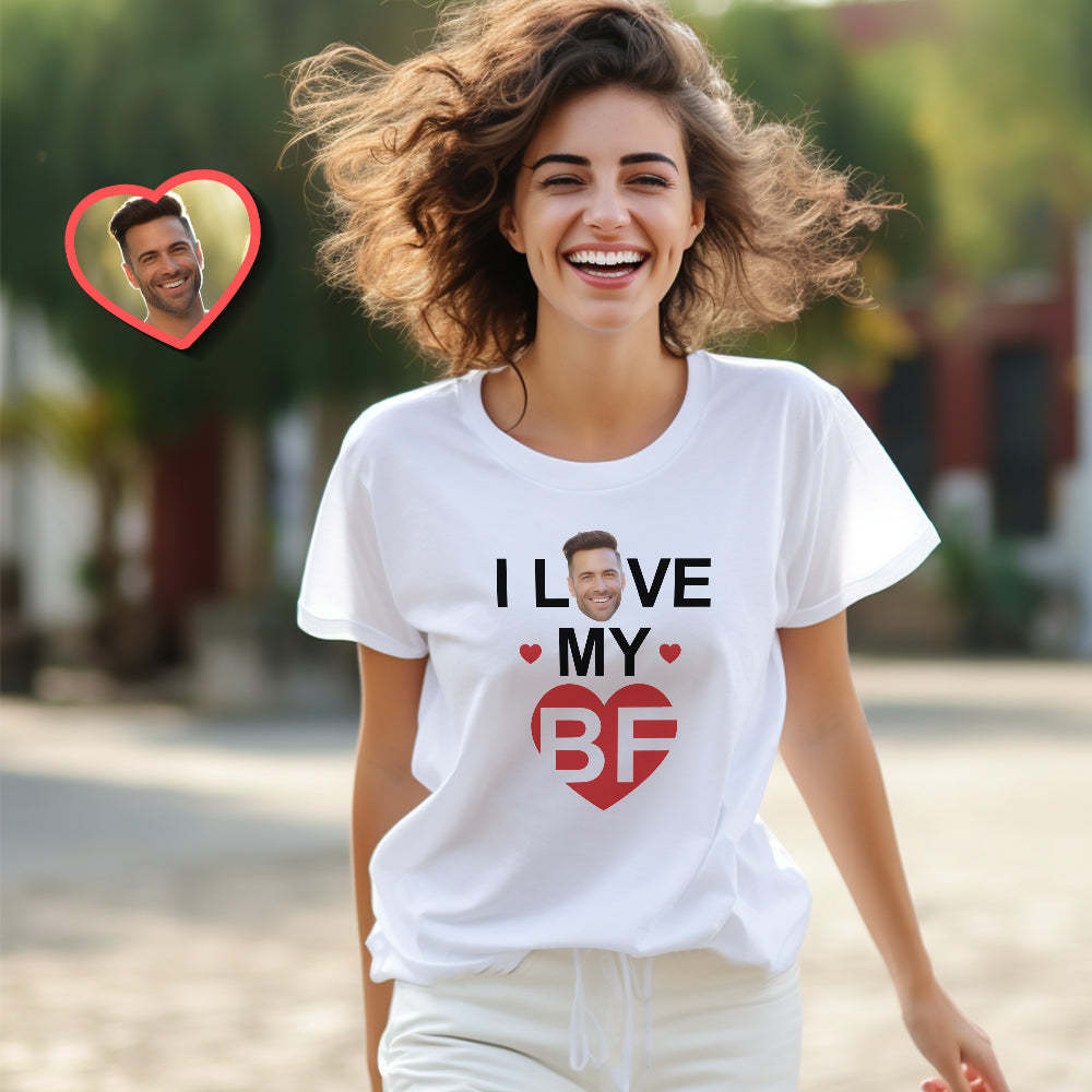 T-shirts Assortis Pour Couple Personnalisés J'aime Mon Copain J'aime Mon Cadeau De Saint-valentin - MaPhotocaleconFr