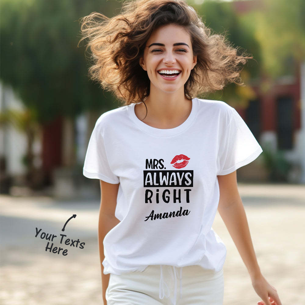 T-shirts Personnalisés Assortis Pour Couple, Mr Never Wrong Et Mrs Always Right, Cadeau De Saint-valentin - MaPhotocaleconFr