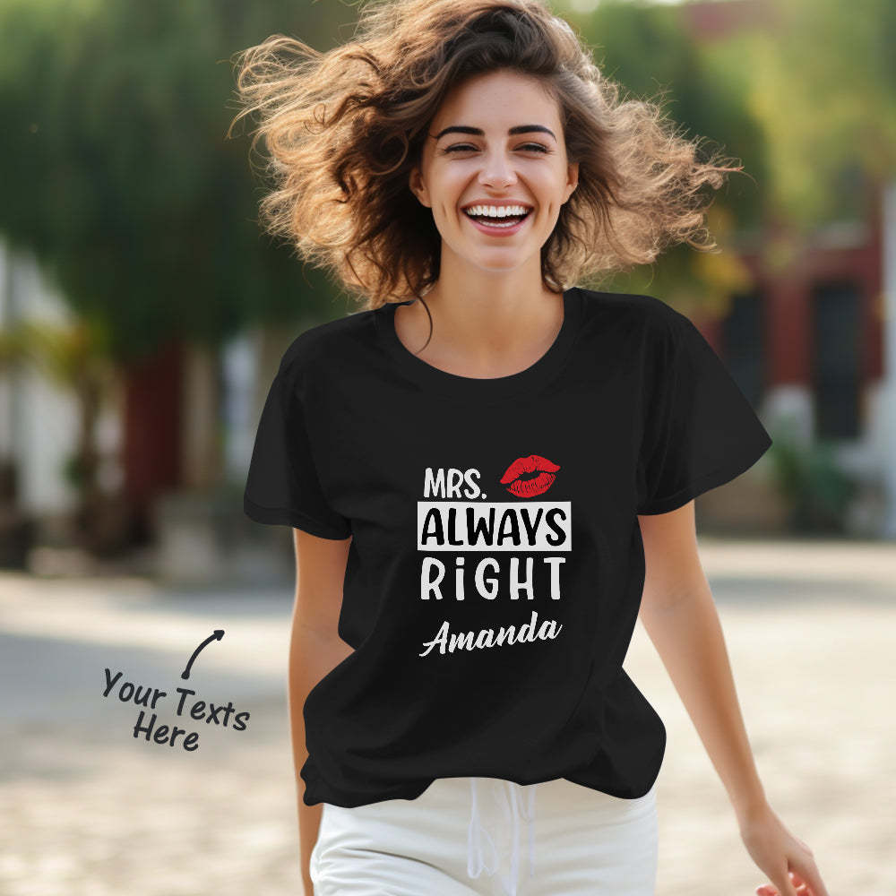 T-shirts Personnalisés Assortis Pour Couple, Mr Never Wrong Et Mrs Always Right, Cadeau De Saint-valentin - MaPhotocaleconFr