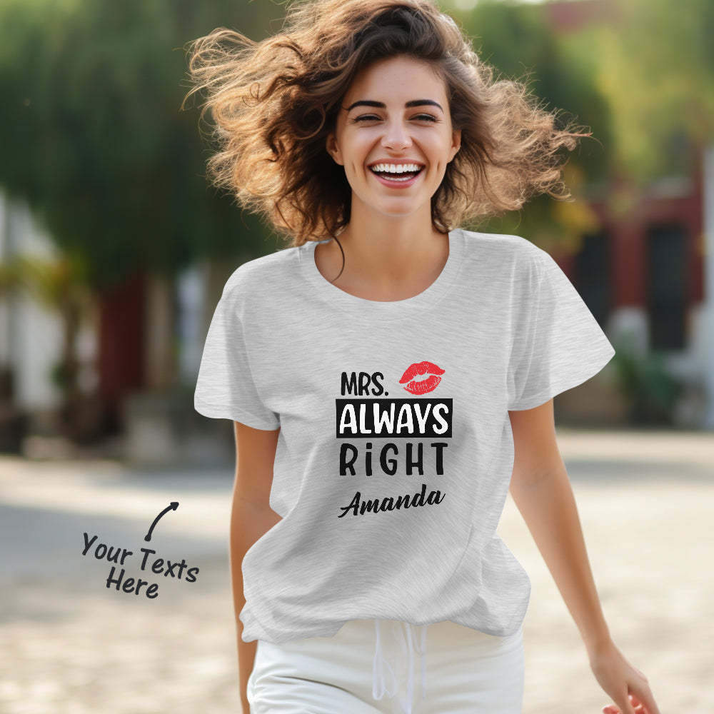 T-shirts Personnalisés Assortis Pour Couple, Mr Never Wrong Et Mrs Always Right, Cadeau De Saint-valentin - MaPhotocaleconFr