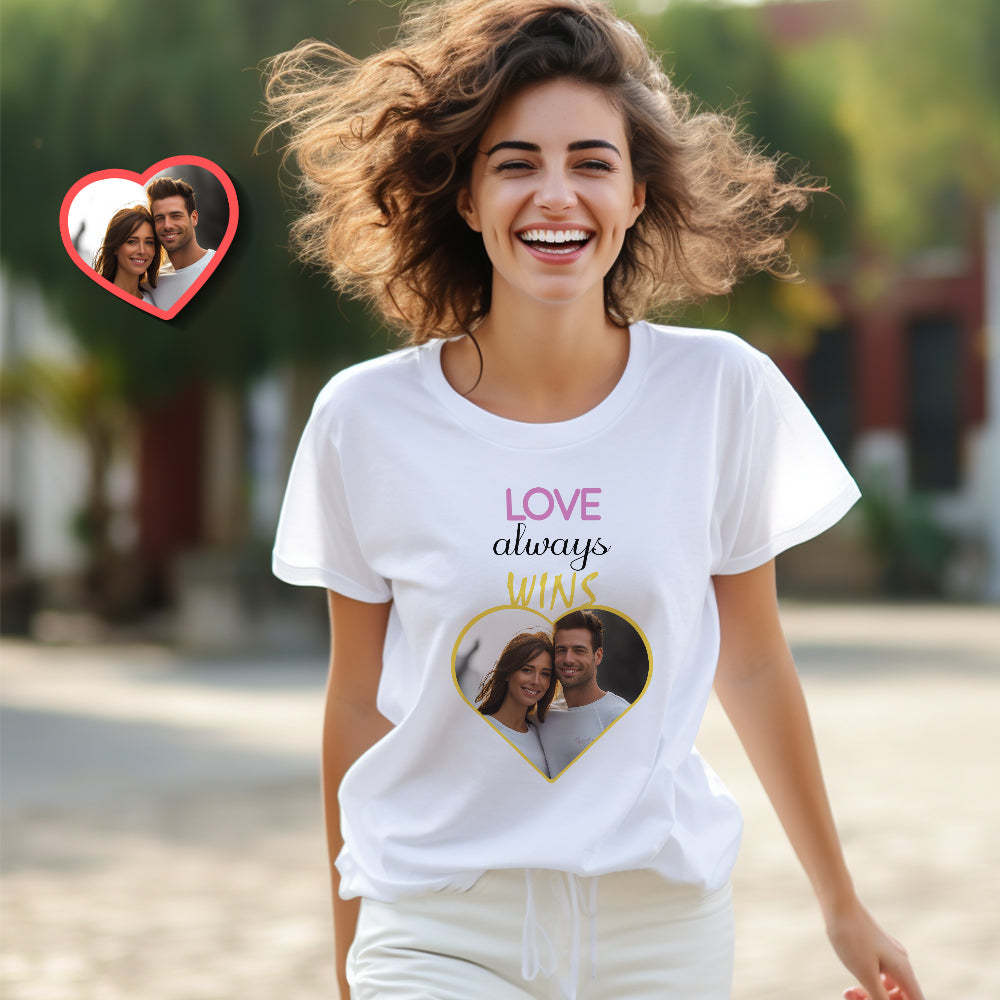 T-shirts Assortis Personnalisés Pour Couple, L'amour Gagne Toujours, Chemises De Couple Personnalisées, Cadeau De Saint-valentin - MaPhotocaleconFr