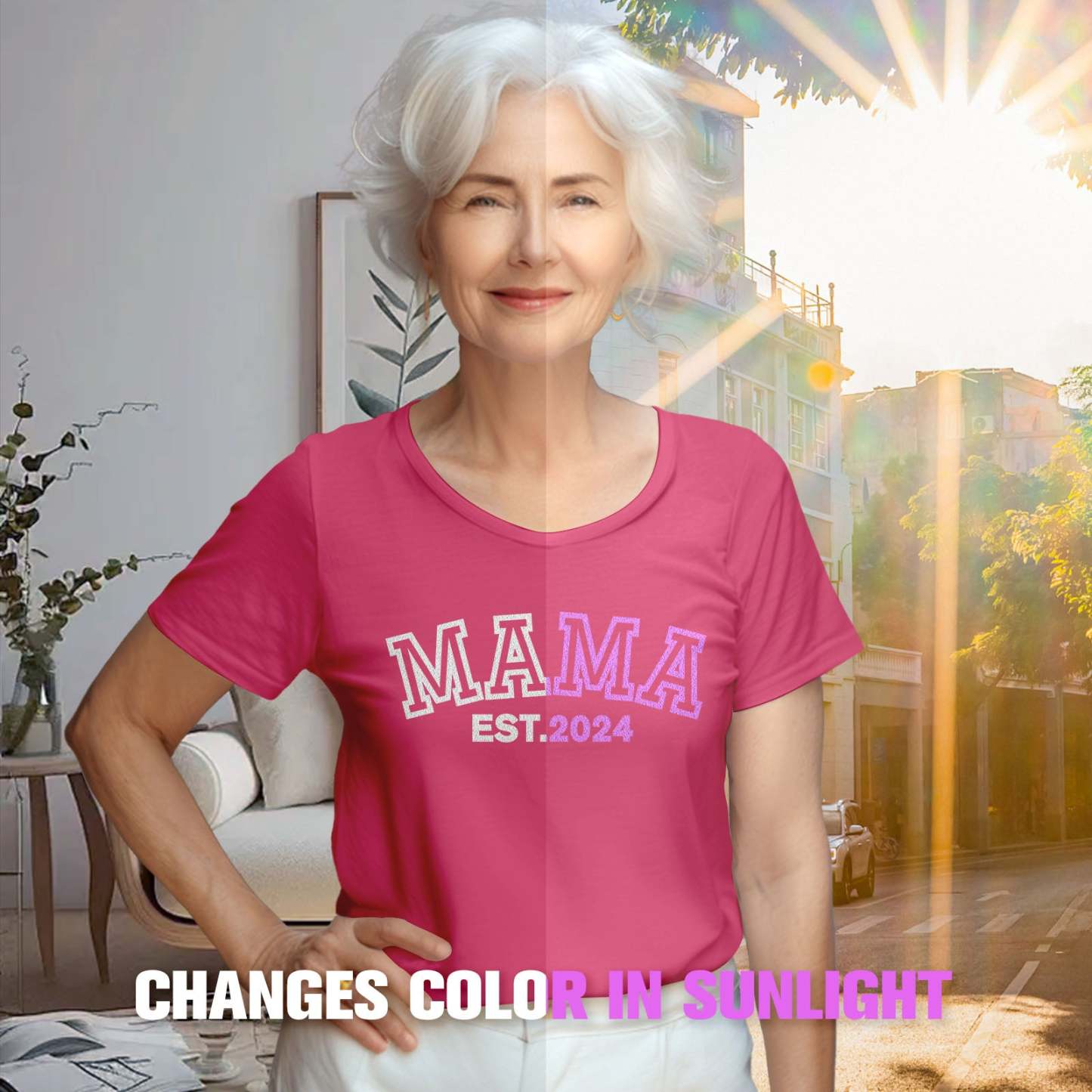 T-shirt Mama Personnalisé T-shirt Changeant De Lumière Cadeau Fête Des Mères - MaPhotocaleconFr