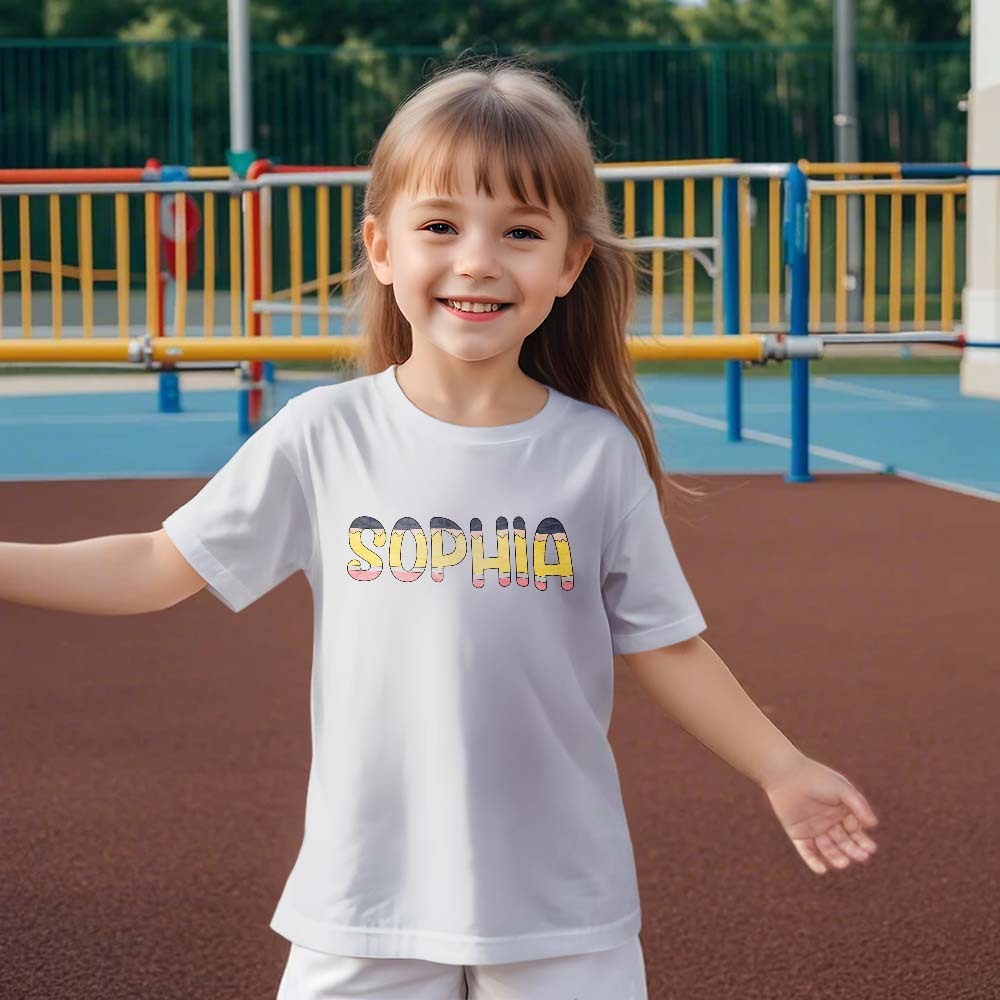 T-shirt Personnalisé Avec Nom De Crayon De Rentrée Scolaire, Cadeau De Chemise Du Premier Jour D'école Pour Les Enfants - MaPhotocaleconFr