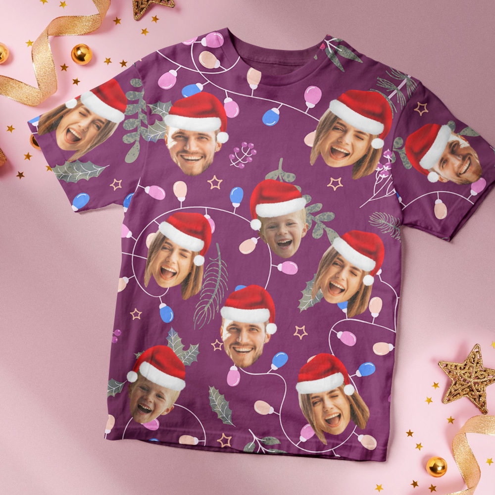 T-shirt Personnalisé Avec Photo, Motif Led De Noël, Unisexe, Joyeux Noël - MaPhotocaleconFr
