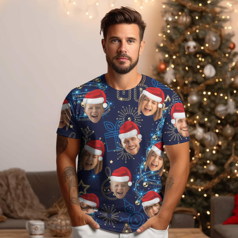 T-shirt Personnalisé Avec Photo, Motif Led De Noël, Unisexe, Joyeux Noël - MaPhotocaleconFr