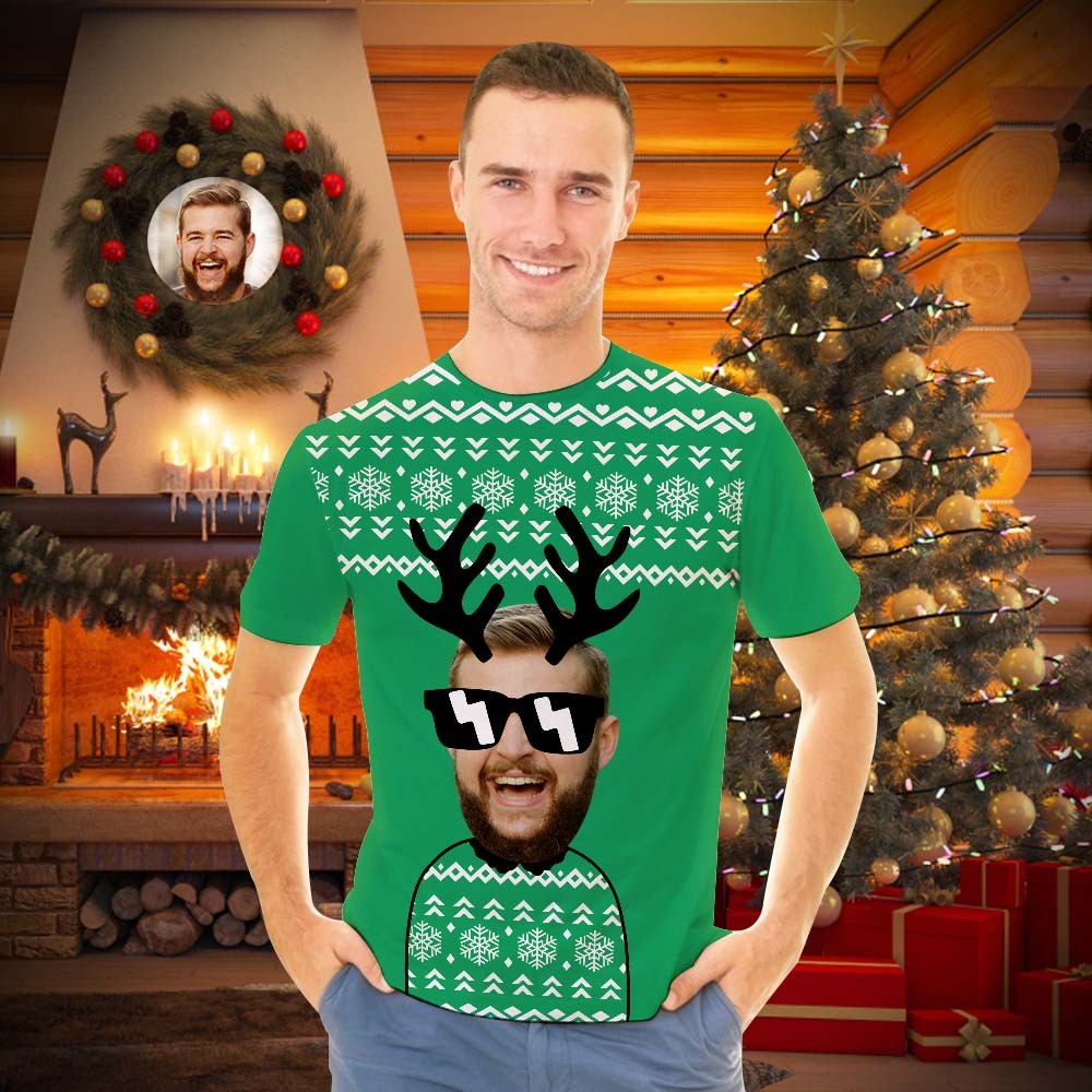 Face Personnalisée T - Shirts Pour Hommes Photos Personnalisées T - Shirts Amusants Cadeaux De Noël Pour Hommes