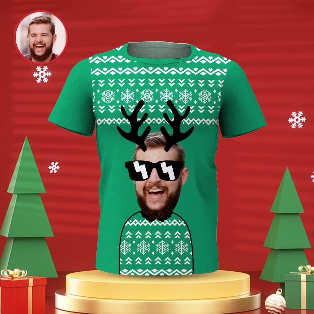 Face Personnalisée T - Shirts Pour Hommes Photos Personnalisées T - Shirts Amusants Cadeaux De Noël Pour Hommes