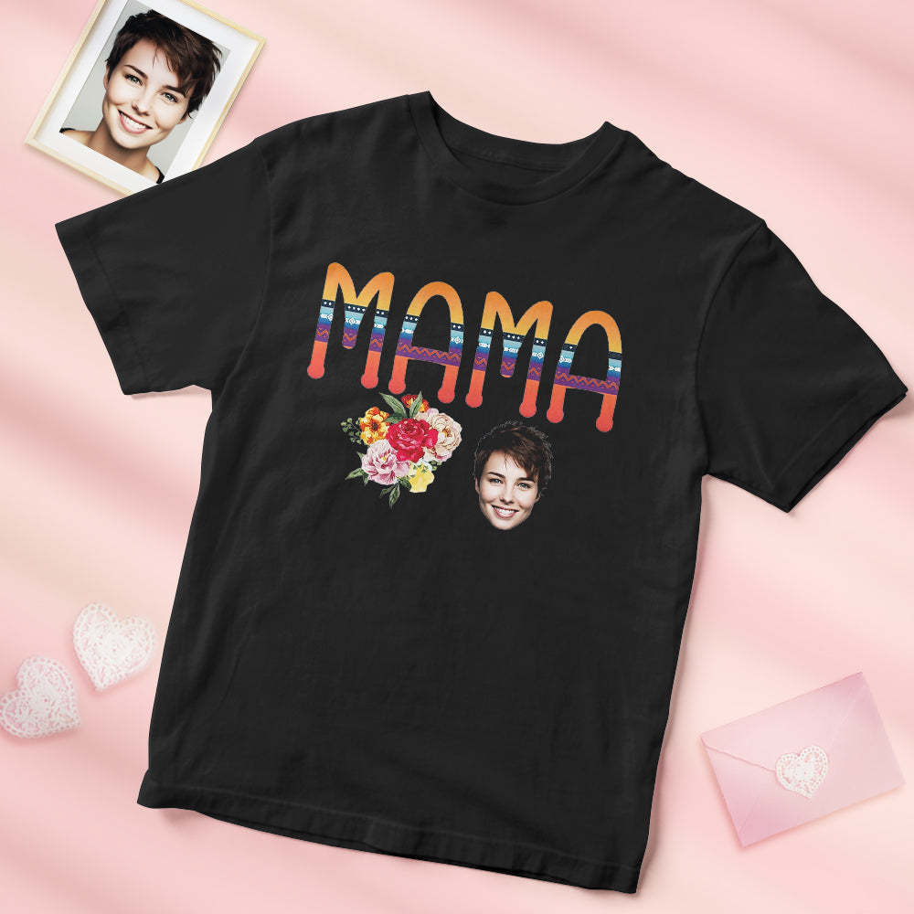 Chemise Mama Visage Personnalisée Avec Des Fleurs Chemise Fête Des Mères Photo Personnalisée - MaPhotocaleconFr