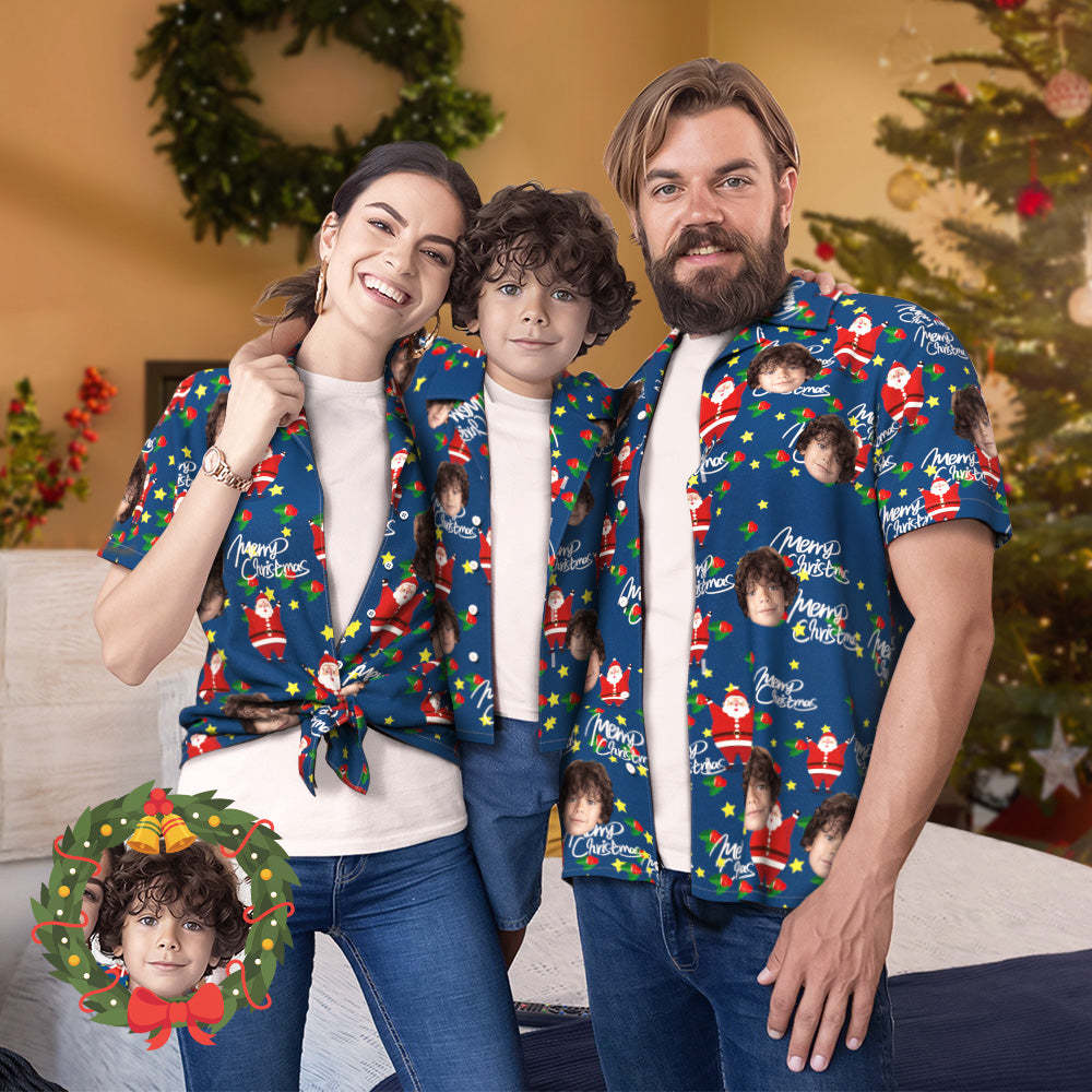 Visage Personnalisé Famille Correspondant Tenue Hawaïenne Fête De Noël À La Piscine Parent-enfant Porte-joyeux Père Noël - MaPhotocaleconFr