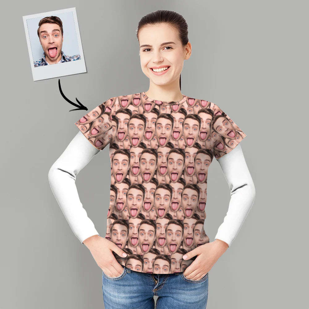 Cadeaux De Noël T-shirt Personnalisé Mash Face Shirt My Face All Over Print Tee - MaPhotocaleconFr