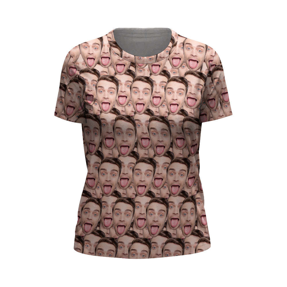 T-shirt Personnalisé Imprimé Partout Pour Femmes, T-shirts Mash Face Pour Cadeaux - MaPhotocaleconFr