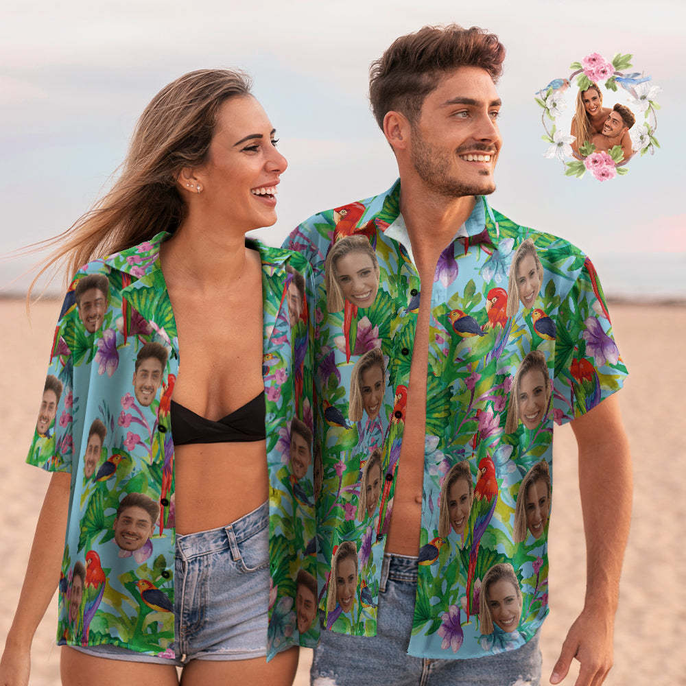 Couple De Visage Personnalisé Correspondant À Des Chemises Hawaïennes Profitez De L'heure D'été Cadeau De La Saint-valentin - MaPhotocaleconFr