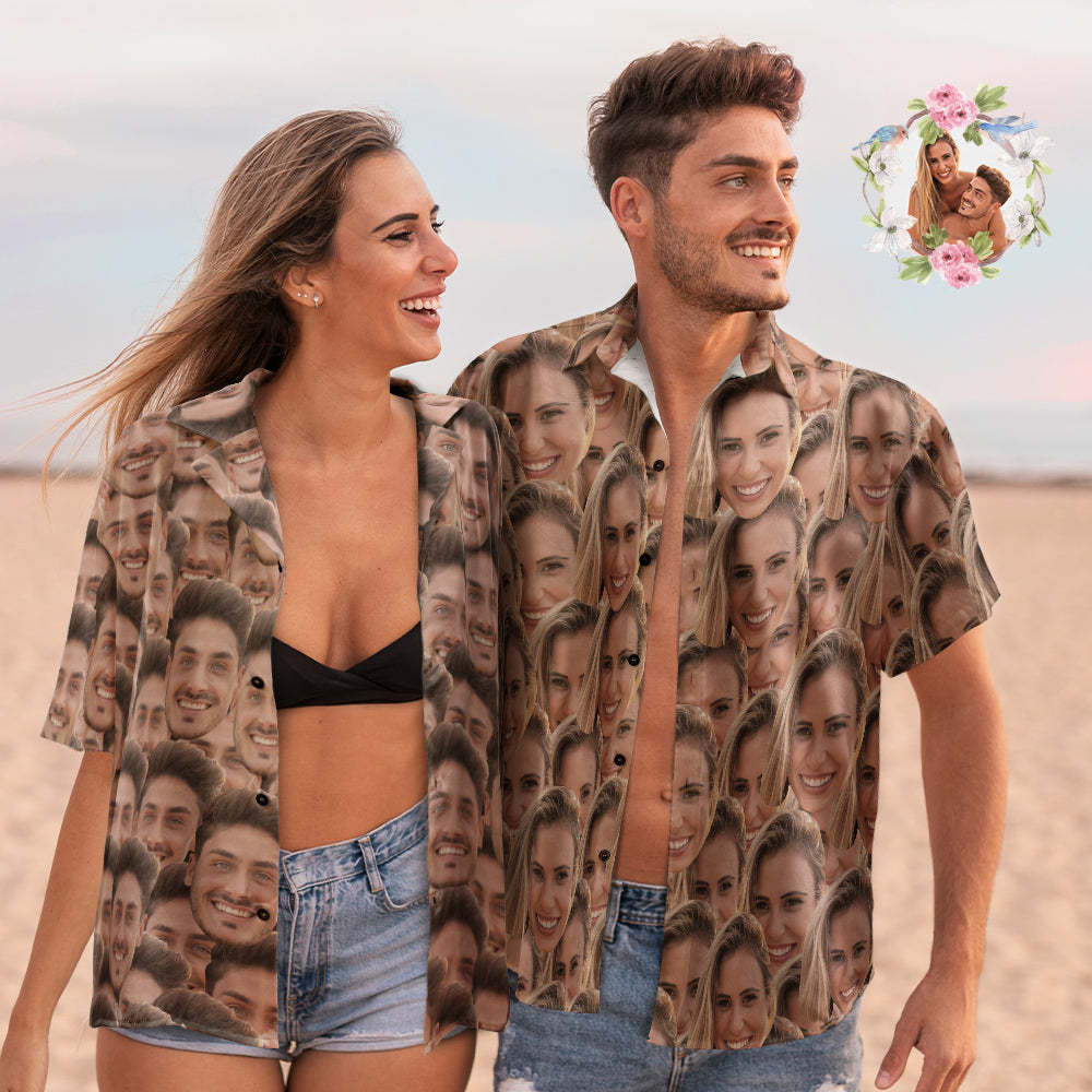 Couple De Purée De Visage Personnalisé Correspondant À Des Chemises Hawaïennes Cadeau De La Saint-valentin - MaPhotocaleconFr