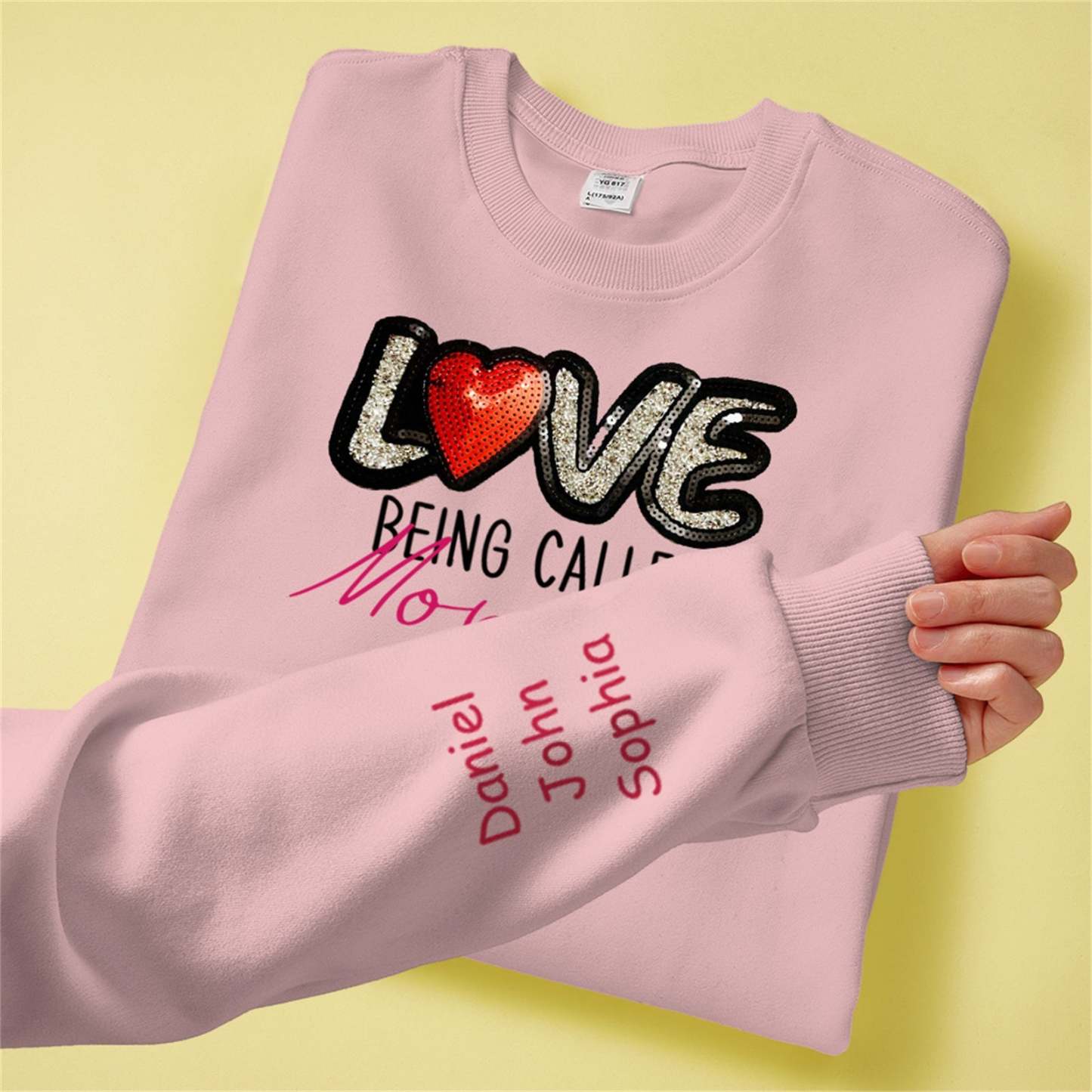 Sweat-shirt Avec Noms Personnalisés, Sweat-shirt Personnalisé Avec Paillettes D'amour, Cadeau De Fête Des Mères - MaPhotocaleconFr