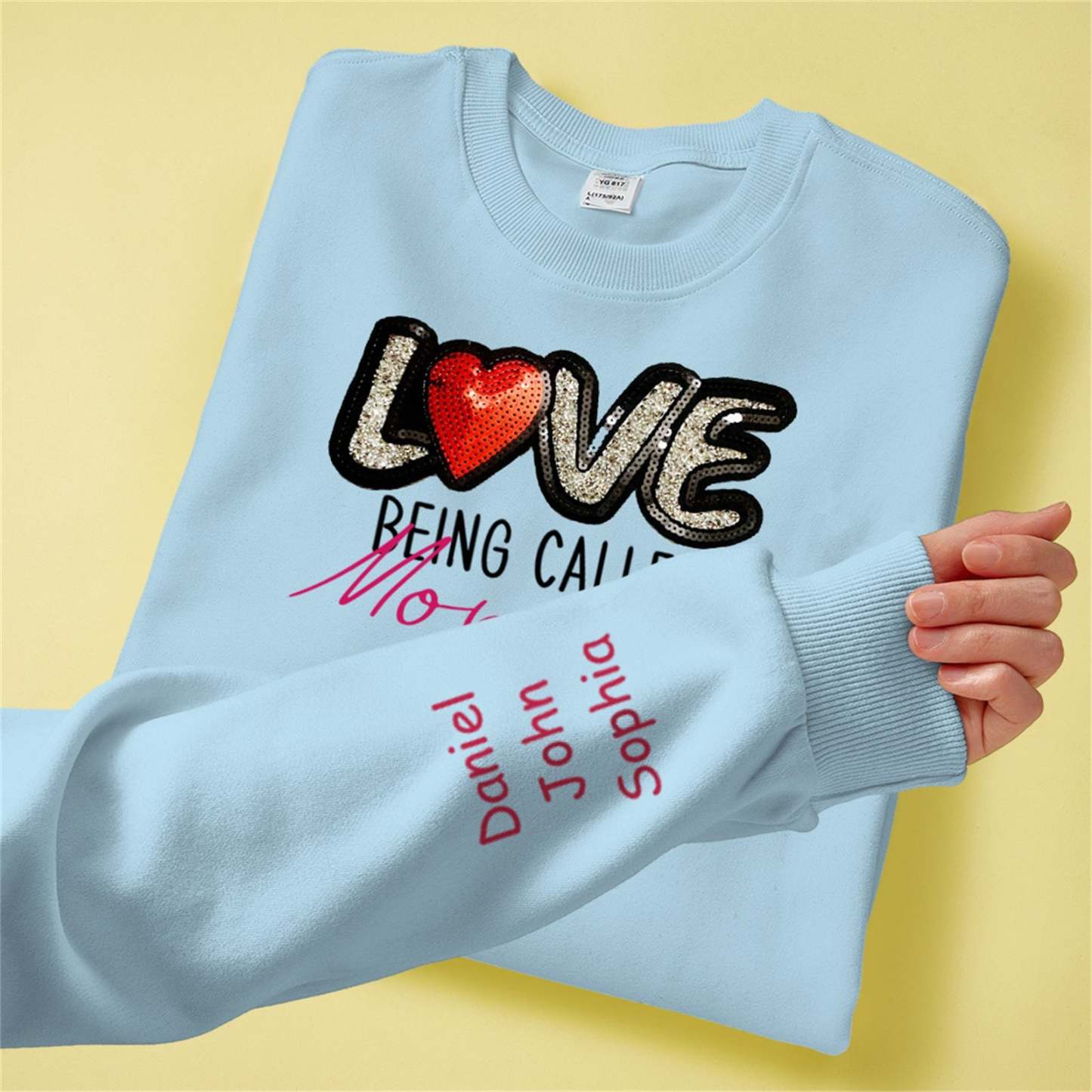 Sweat-shirt Avec Noms Personnalisés, Sweat-shirt Personnalisé Avec Paillettes D'amour, Cadeau De Fête Des Mères - MaPhotocaleconFr