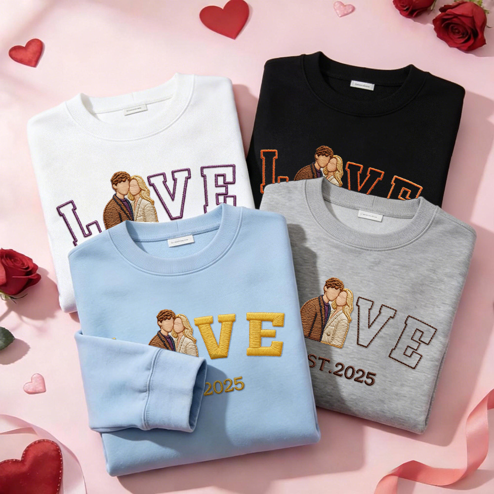 Sweat-shirt/sweat À Capuche Brodé Personnalisé Avec Photo De Couple « amour » Année De Naissance - MaPhotocaleconFr