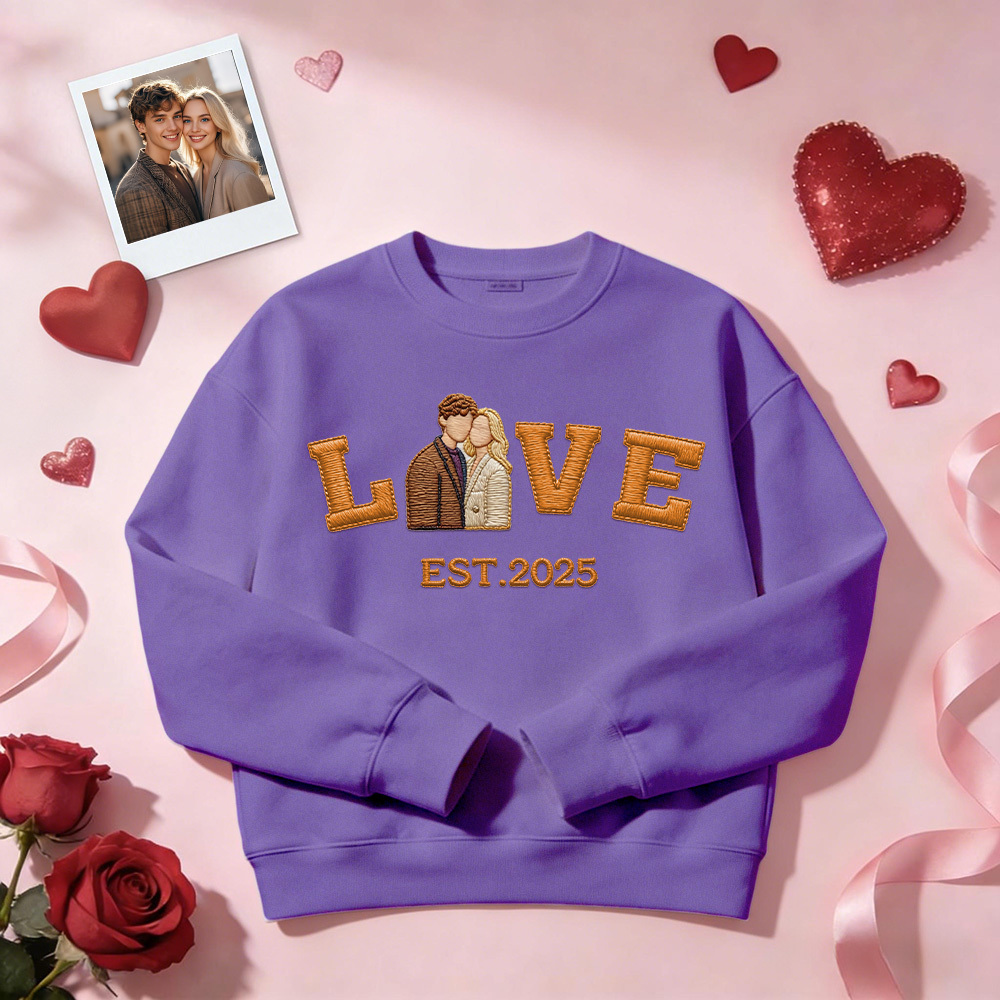 Sweat-shirt/sweat À Capuche Brodé Personnalisé Avec Photo De Couple « amour » Année De Naissance - MaPhotocaleconFr