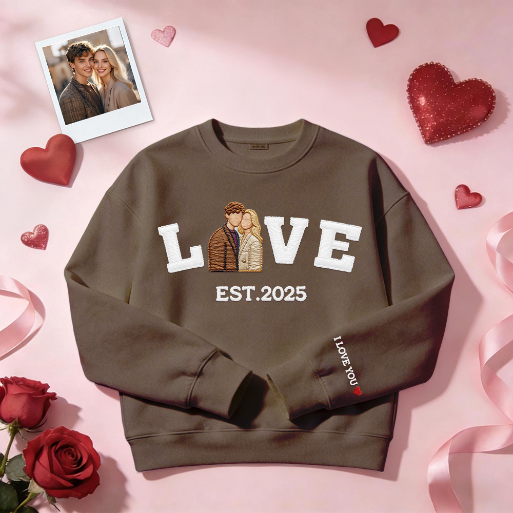 Sweat-shirt/sweat À Capuche Brodé Personnalisé Avec Photo De Couple « amour » Année De Naissance - MaPhotocaleconFr