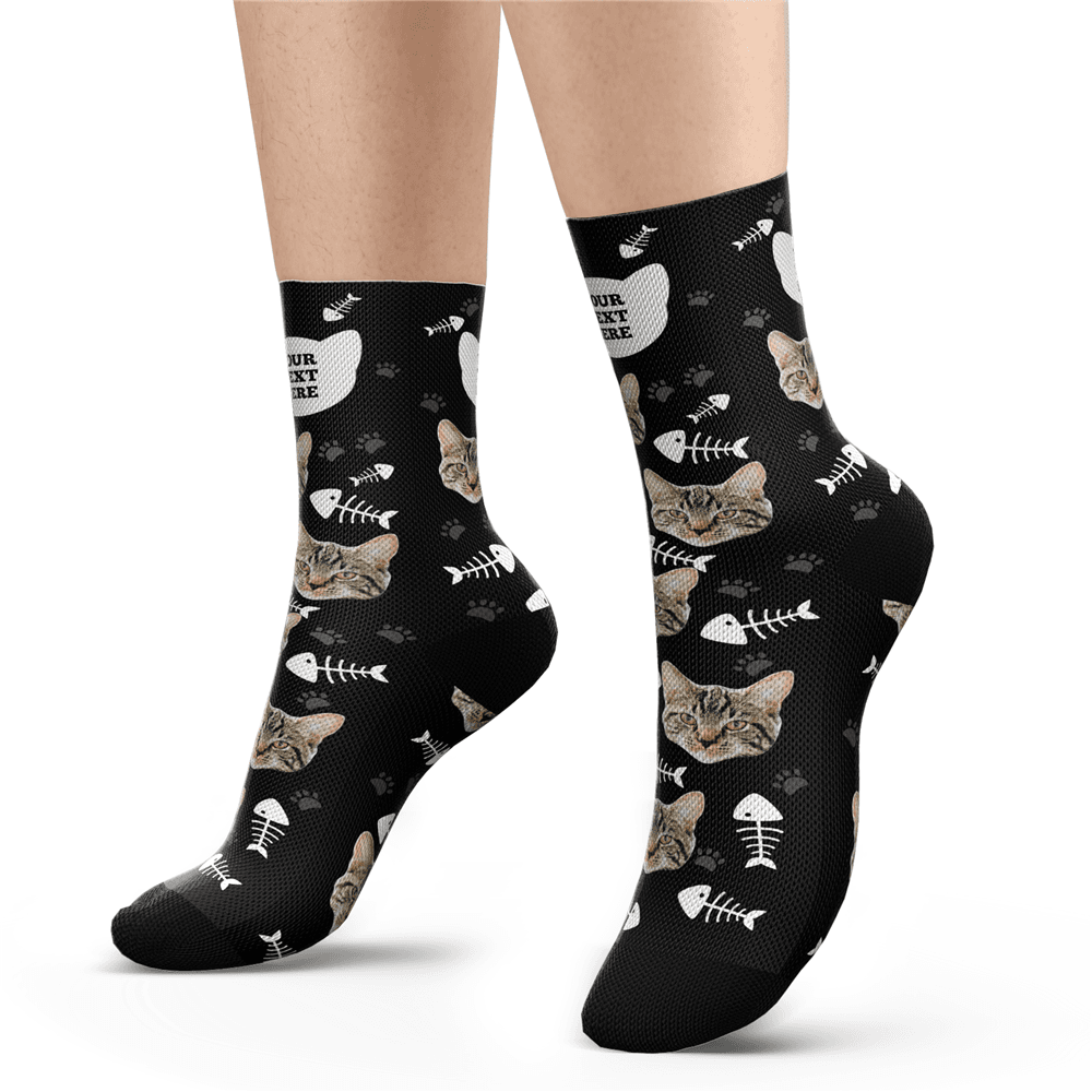 Custom Cat Happy Socks With Your Text - MyPhotoSocks