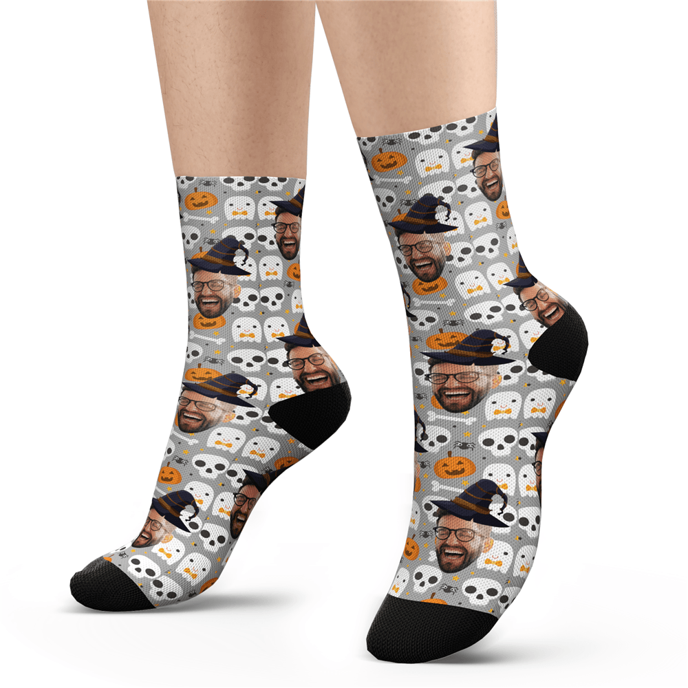 Chaussettes Visage Photo Amusant Personnalisé D'halloween - MaPhotocaleconFr