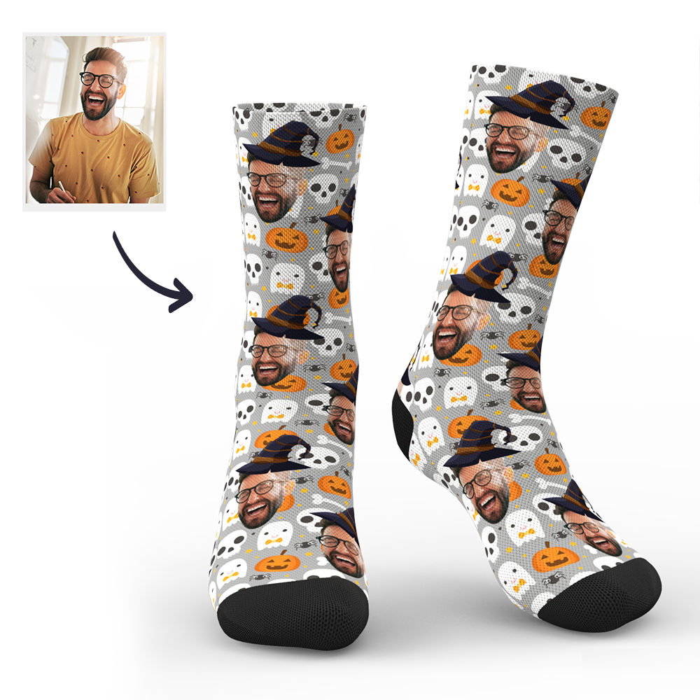 Chaussettes Visage Photo Amusant Personnalisé D'halloween - MaPhotocaleconFr