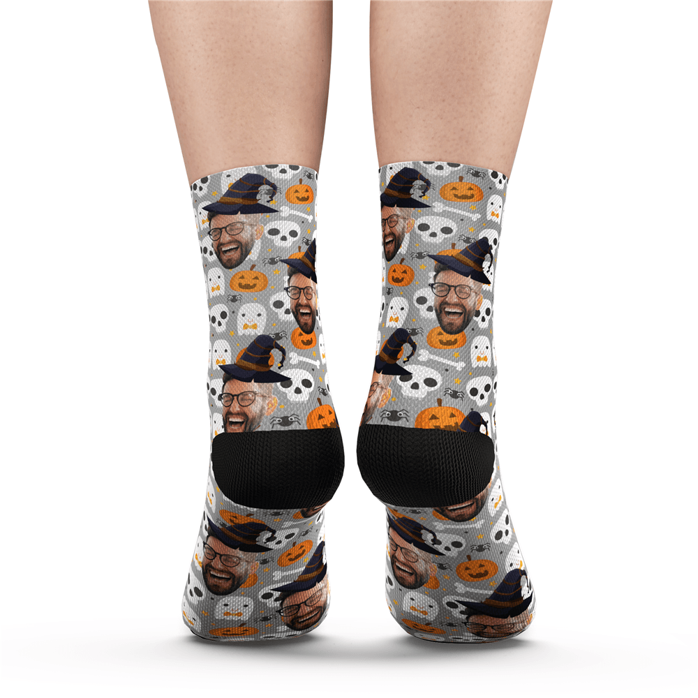 Chaussettes Visage Photo Amusant Personnalisé D'halloween - MaPhotocaleconFr