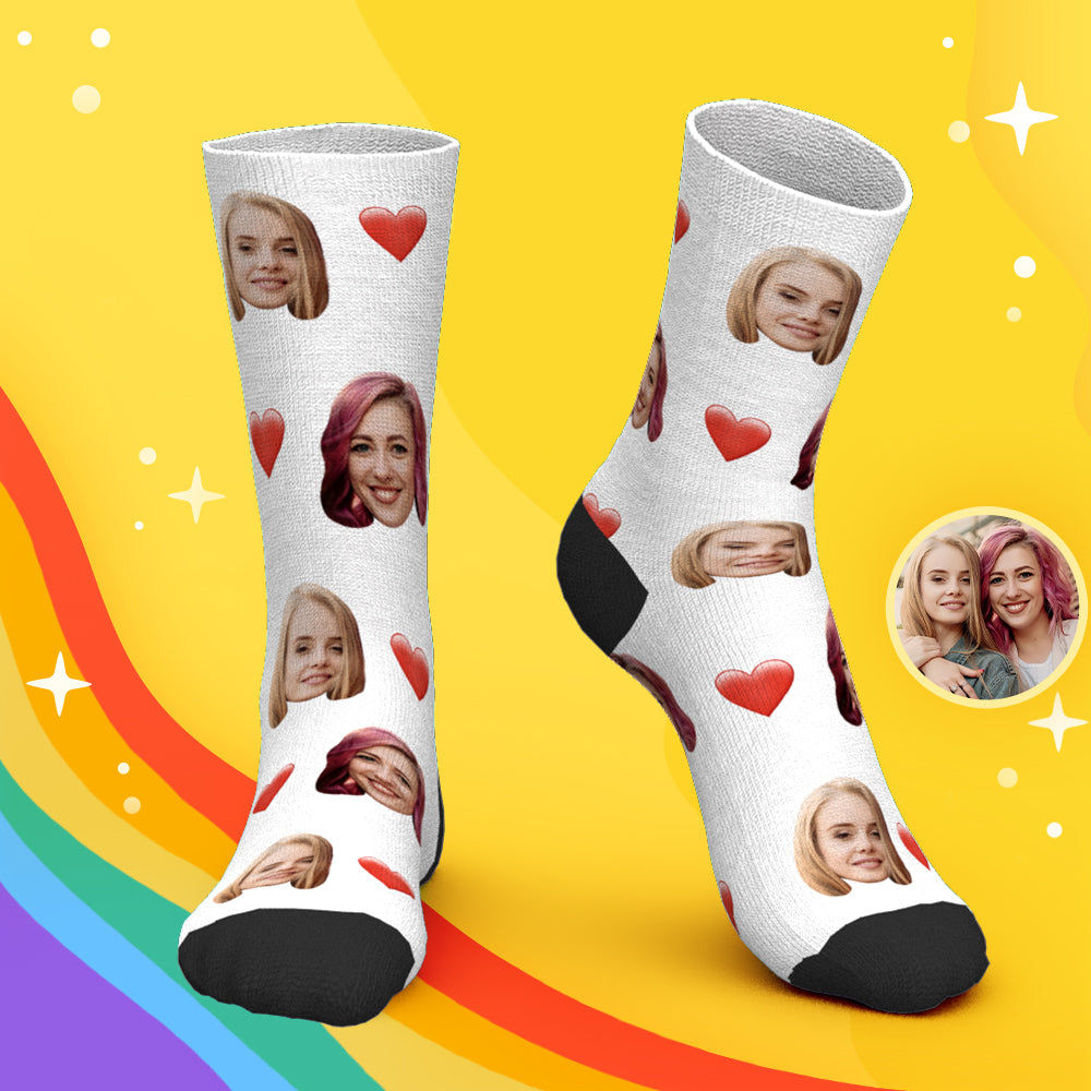 Aperçu 3d Chaussettes Personnalisées Avec Visage Et Cœur Avec Votre Texte Cadeaux Lgbt Personnalisés