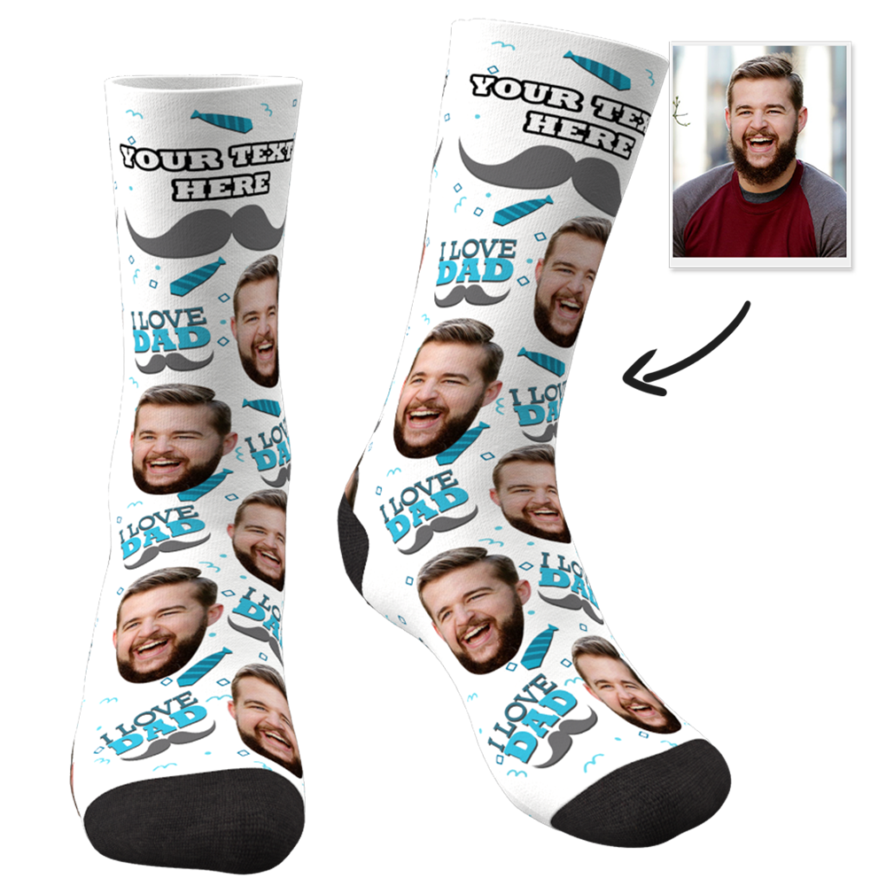 Chaussettes Personnalisées Pour Le Visage, Ajoutez Des Images Et Un Nom, Chaussettes I Love Dad - MaPhotocaleconFr