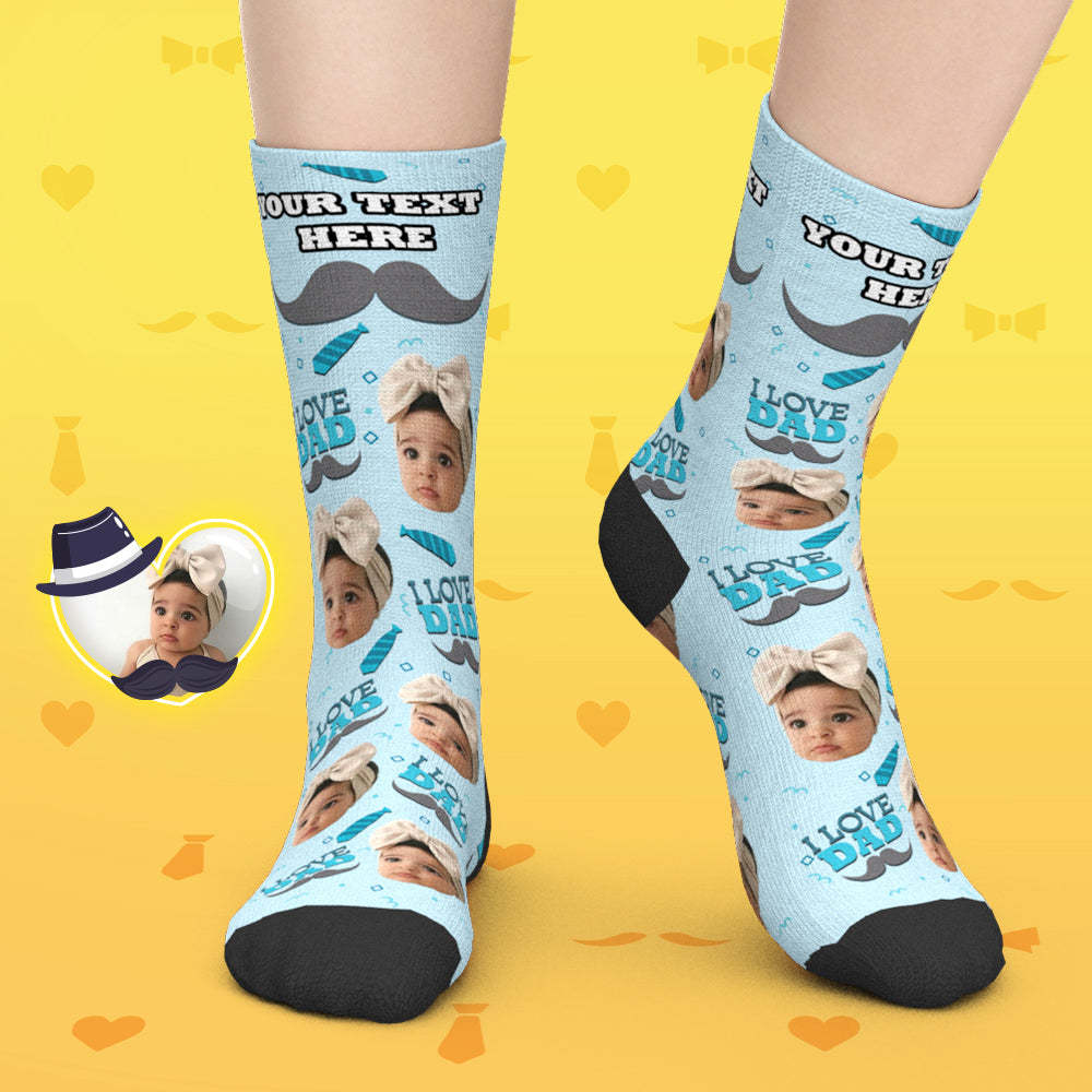 Chaussettes Personnalisées Pour Le Visage, Ajoutez Des Images Et Un Nom, Chaussettes I Love Dad - MaPhotocaleconFr