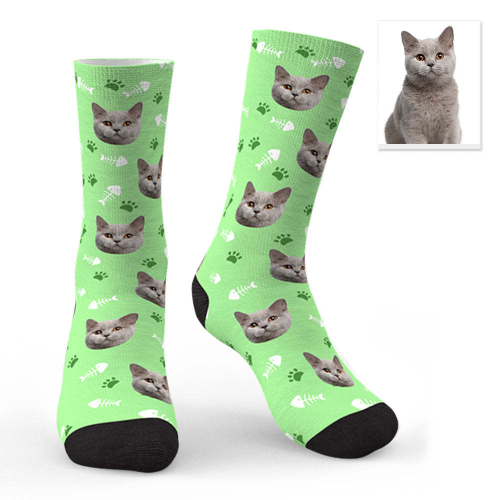 Chaussettes Photo Personnalisées Avec Joli Chat Cwz050 - Vert - MaPhotocaleconFr