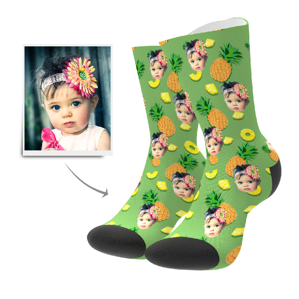 Chaussettes Visage Personnalisées Chaussettes Photo Personnalisées Ananas - MaPhotocaleconFr