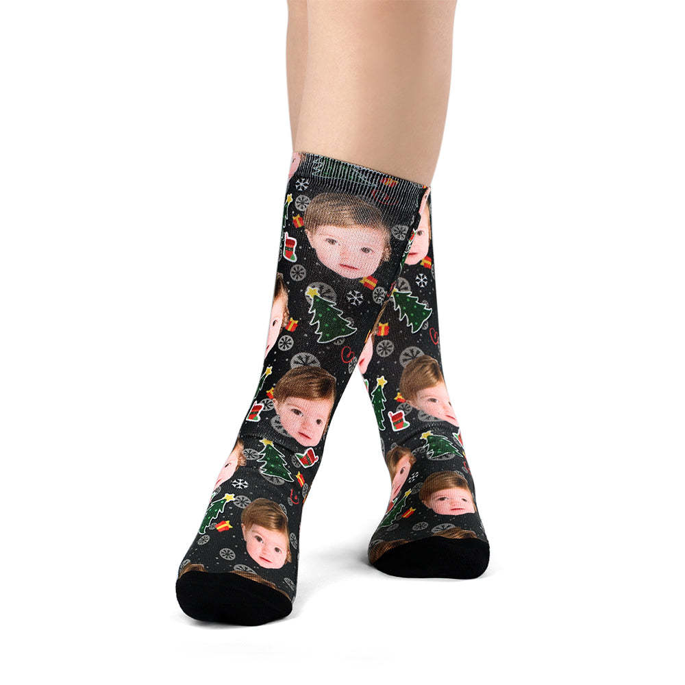 Chaussettes Photo De Héros D'arbre Personnalisé De Noël - MaPhotocaleconFr