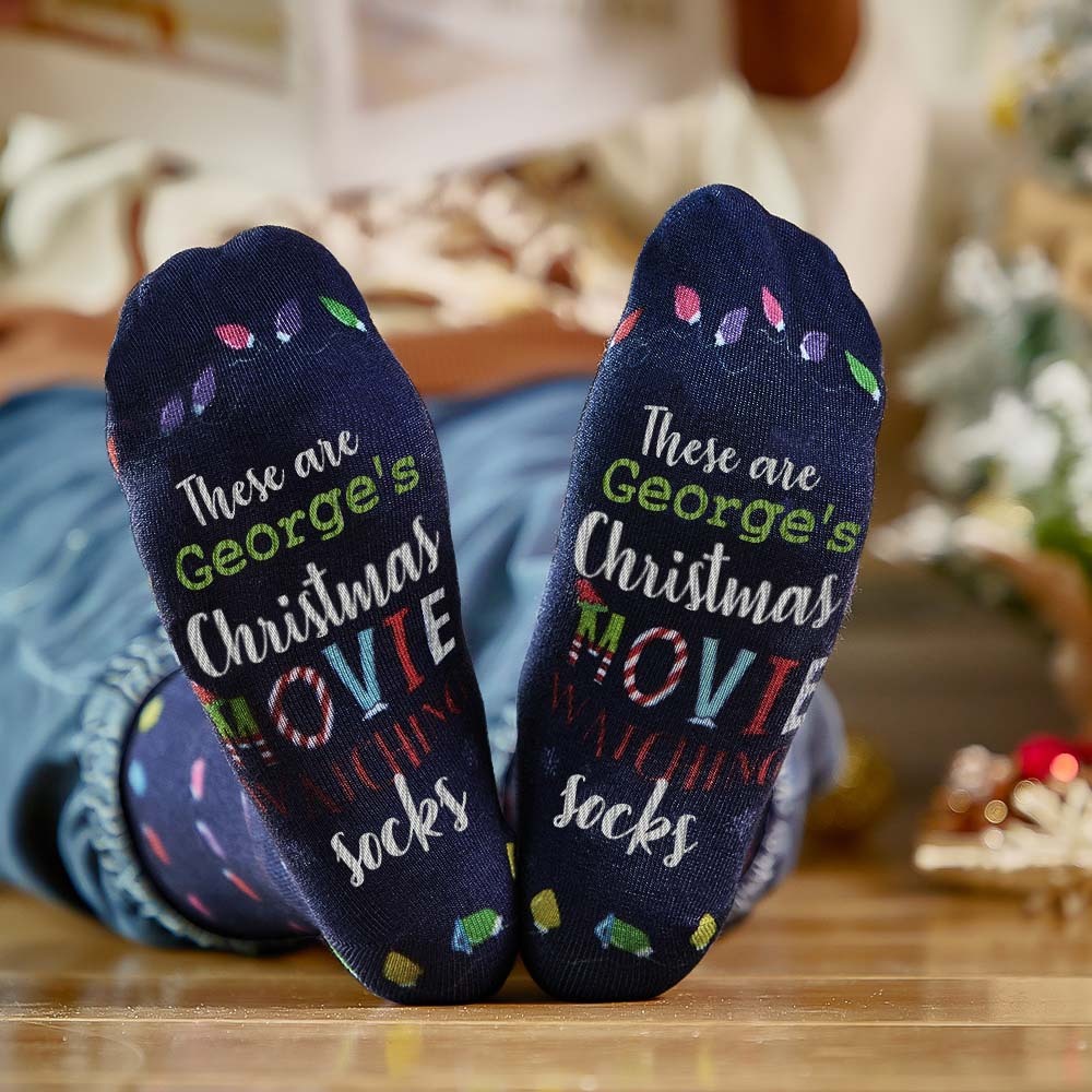 Chaussettes Avec Nom Personnalisé, Chaussettes Lumineuses De Noël Personnalisées, Chaussettes Pour Regarder Des Films, Joyeux Noël - MaPhotocaleconFr