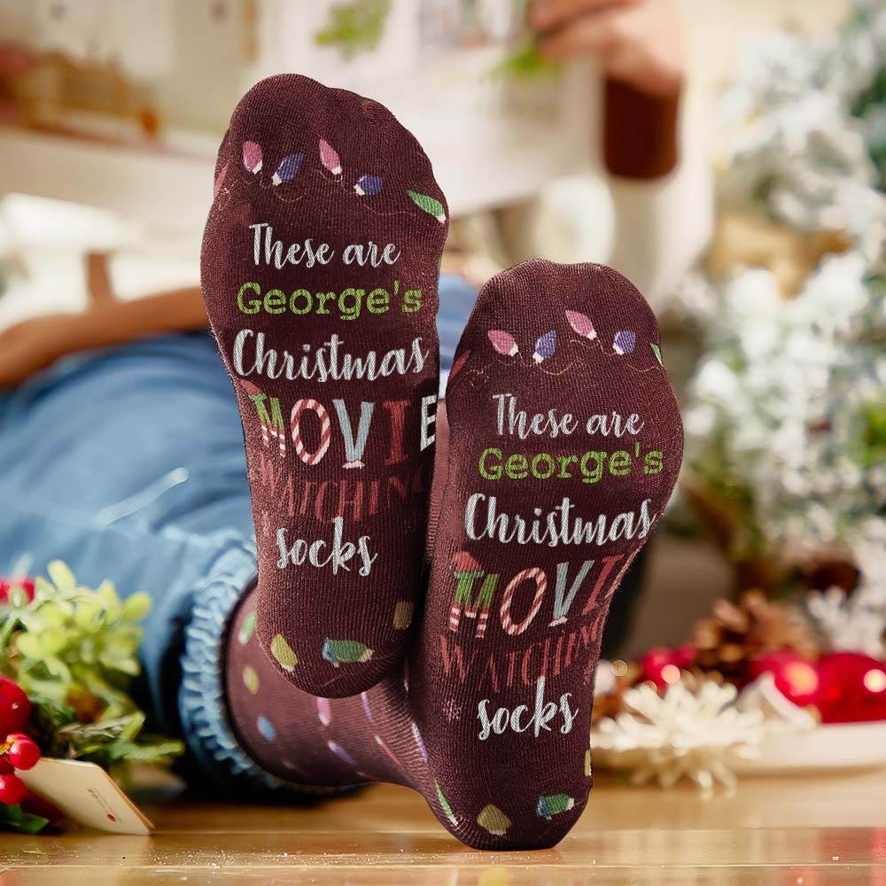 Chaussettes Avec Nom Personnalisé, Chaussettes Lumineuses De Noël Personnalisées, Chaussettes Pour Regarder Des Films, Joyeux Noël - MaPhotocaleconFr