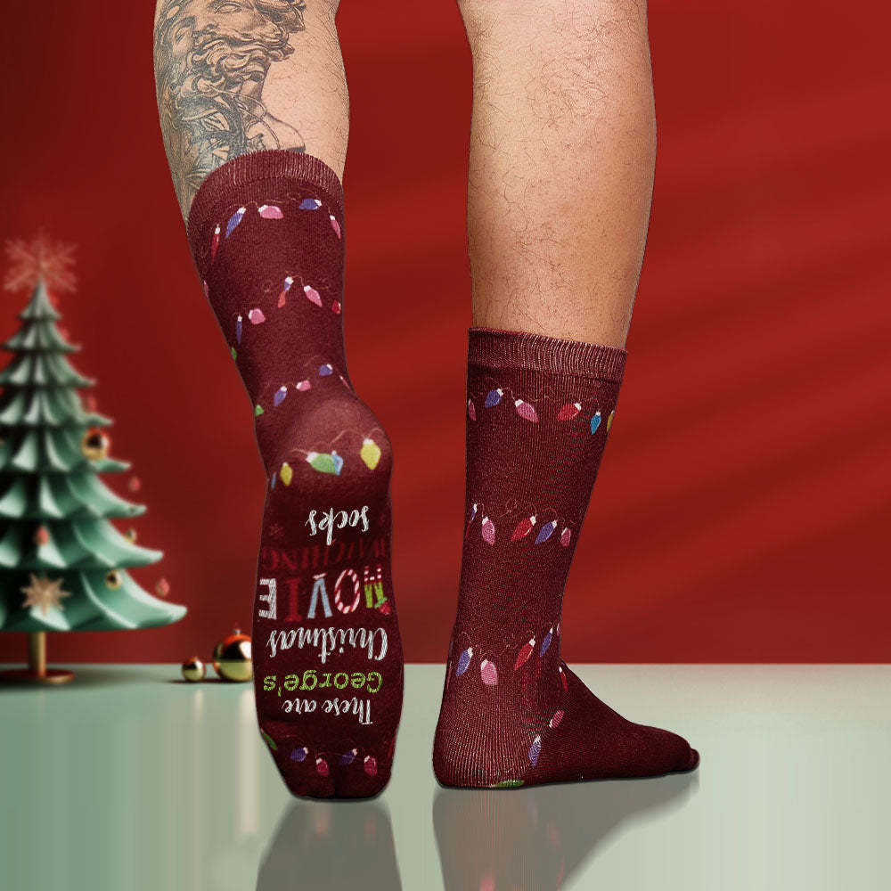 Chaussettes Avec Nom Personnalisé, Chaussettes Lumineuses De Noël Personnalisées, Chaussettes Pour Regarder Des Films, Joyeux Noël - MaPhotocaleconFr