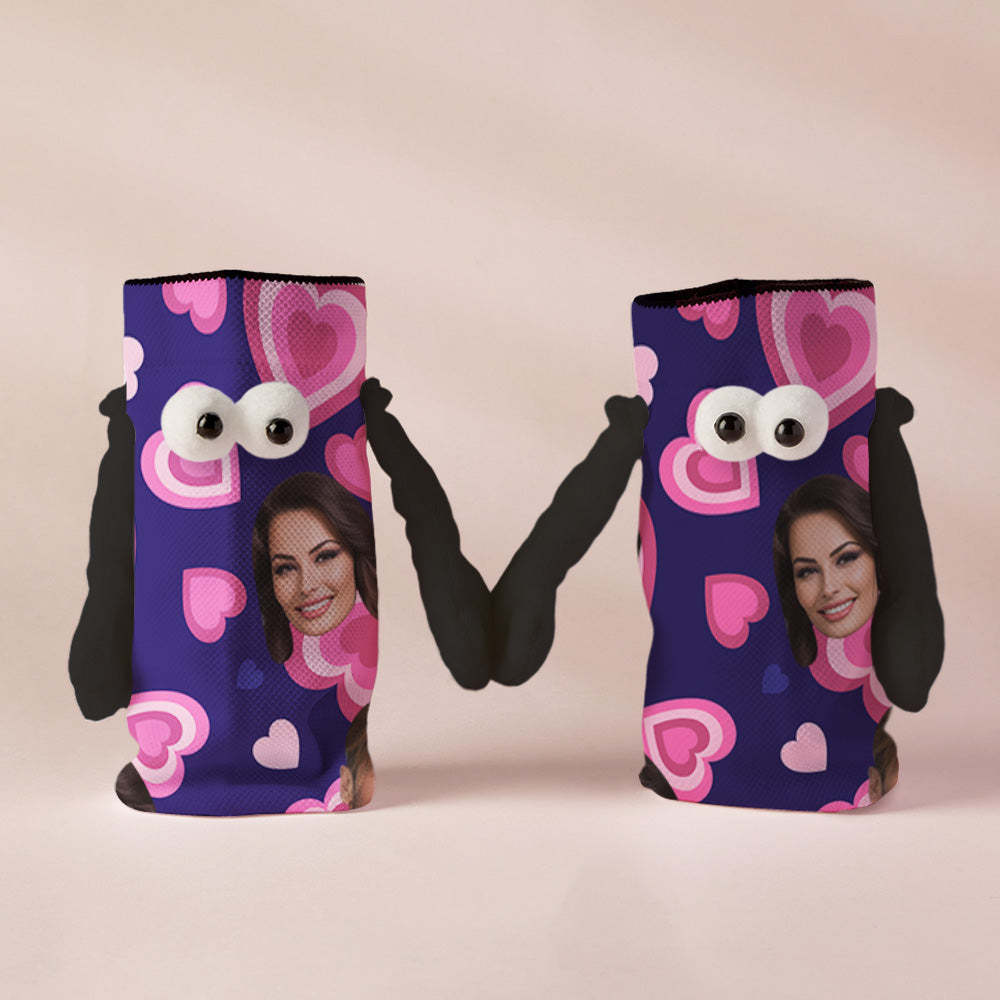 Chaussettes Personnalisées Avec Visage, Poupée Amusante, Tube Moyen, Violettes, Magnétiques, Mains, Cœur Rose, Cadeaux De Saint-valentin - MaPhotocaleconFr