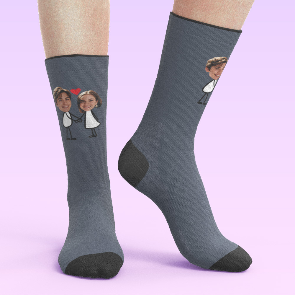 Chaussettes Photo Personnalisées Pour Couple, Chaussettes Visage Personnalisées, Cadeau Pour Petit Ami, Cadeau Idéal Pour La Saint-valentin - MaPhotocaleconFr