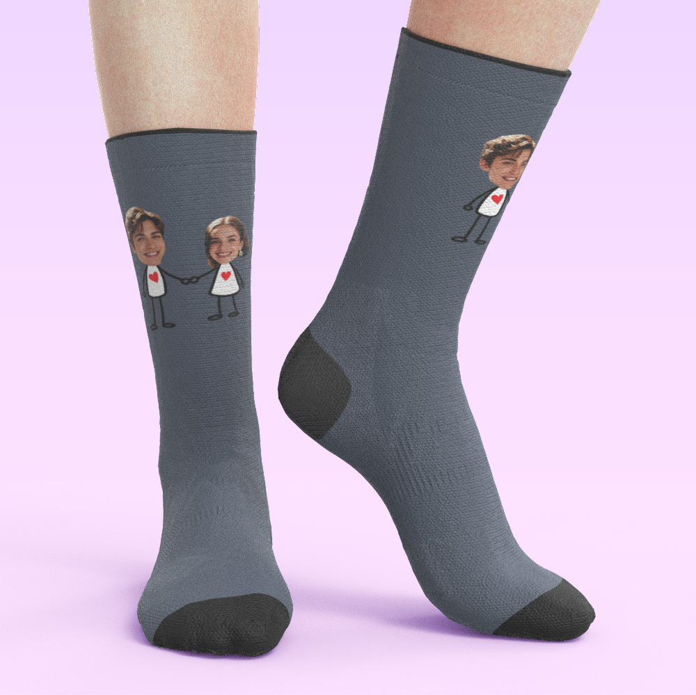Chaussettes Photo Personnalisées Pour Couple, Chaussettes Visage Personnalisées, Cadeau Pour Petit Ami, Cadeau Idéal Pour La Saint-valentin - MaPhotocaleconFr