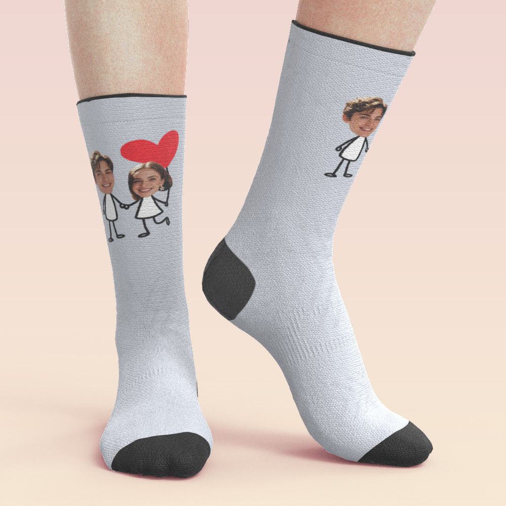 Chaussettes Photo Personnalisées Pour Couple, Chaussettes Visage Personnalisées, Cadeau Pour Petit Ami, Cadeau Idéal Pour La Saint-valentin - MaPhotocaleconFr