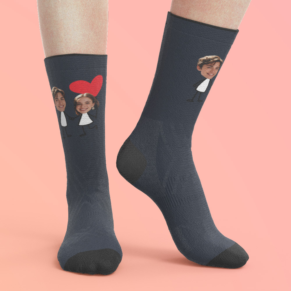 Chaussettes Photo Personnalisées Pour Couple, Chaussettes Visage Personnalisées, Cadeau Pour Petit Ami, Cadeau Idéal Pour La Saint-valentin - MaPhotocaleconFr