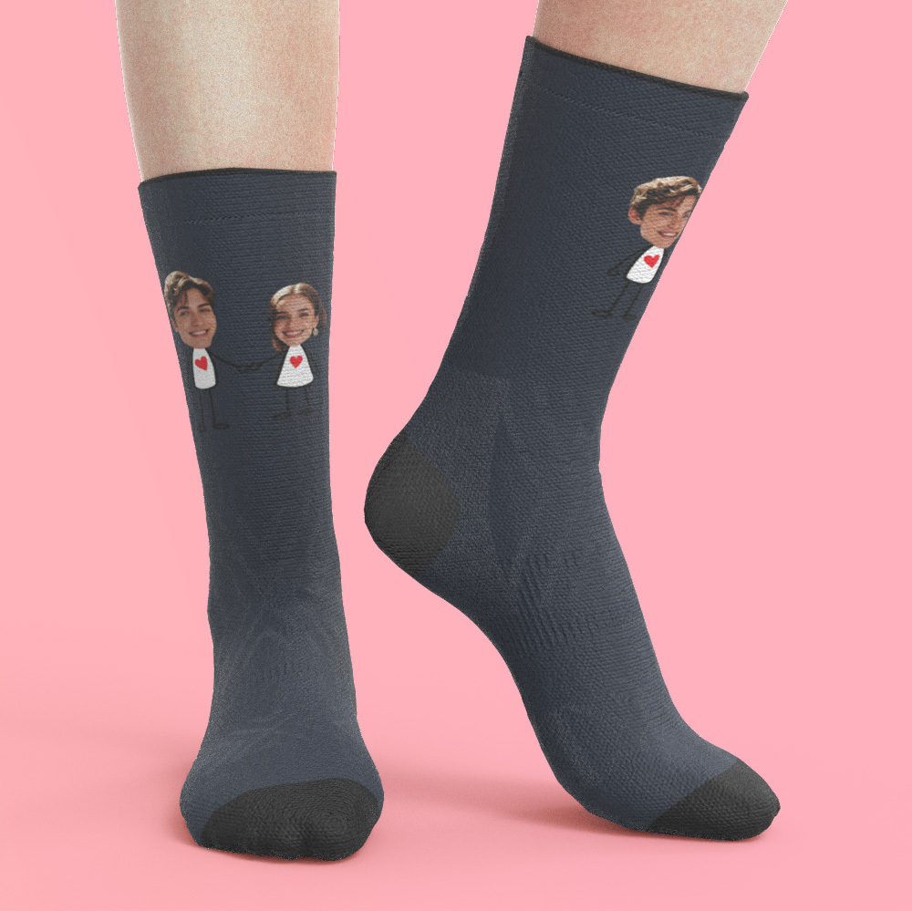 Chaussettes Photo Personnalisées Pour Couple, Chaussettes Visage Personnalisées, Cadeau Pour Petit Ami, Cadeau Idéal Pour La Saint-valentin - MaPhotocaleconFr
