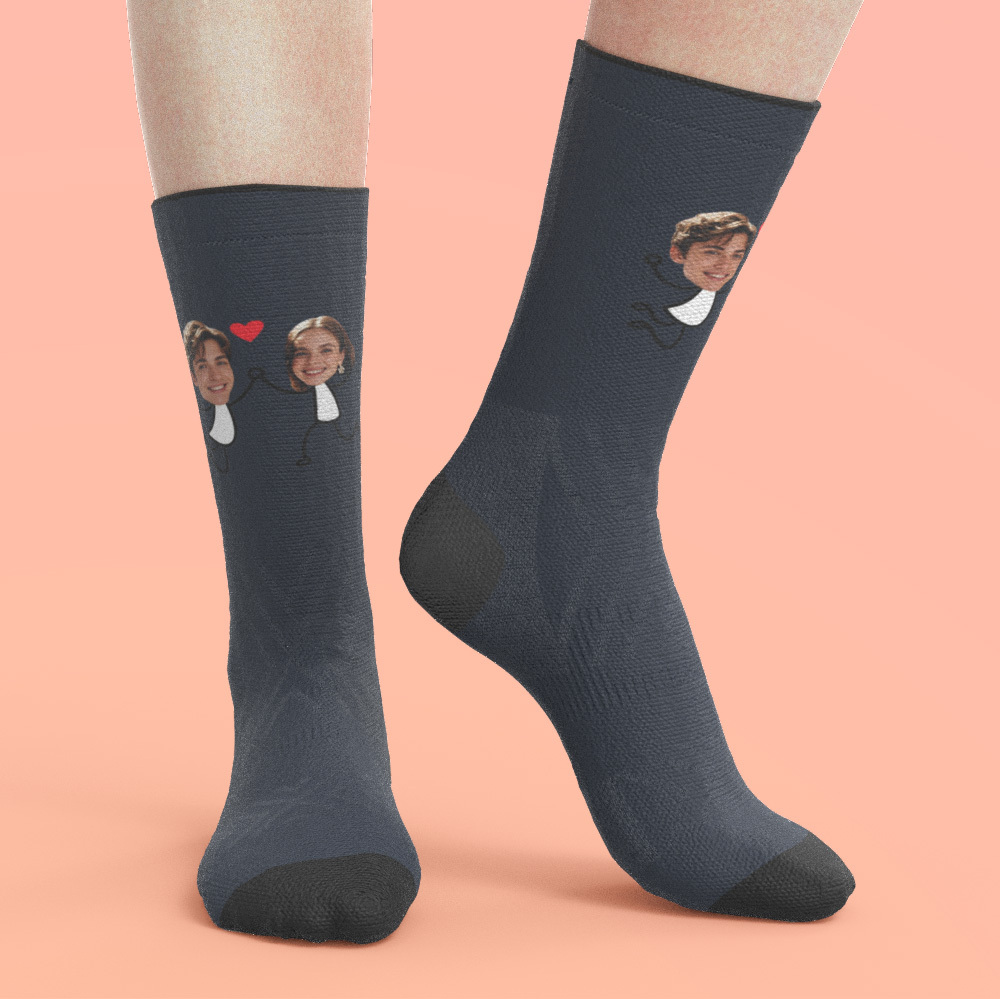Chaussettes Photo Personnalisées Pour Couple, Chaussettes Visage Personnalisées, Cadeau Pour Petit Ami, Cadeau Idéal Pour La Saint-valentin - MaPhotocaleconFr