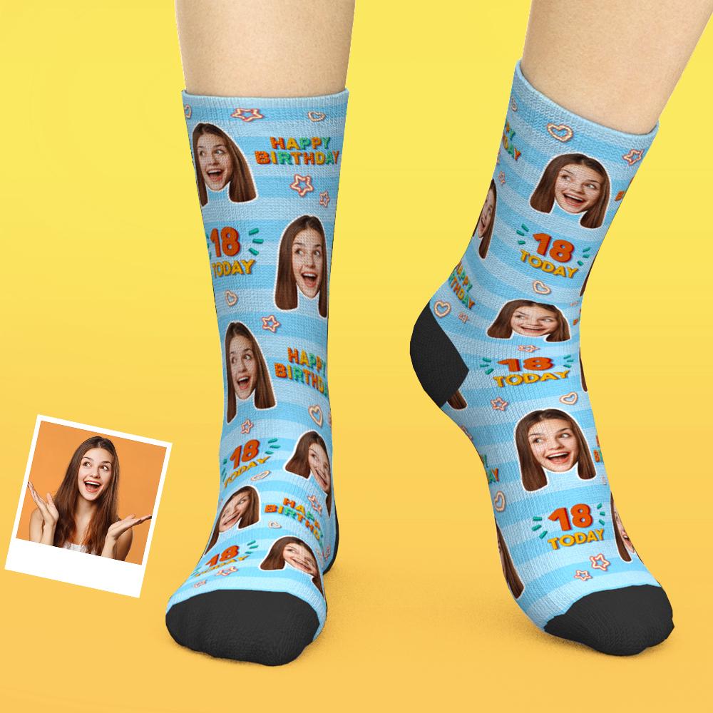 Cadeaux D'anniversaire, Chaussettes Personnalisées Pour Le Visage, Chaussettes Joyeux 18e Anniversaire - MaPhotocaleconFr
