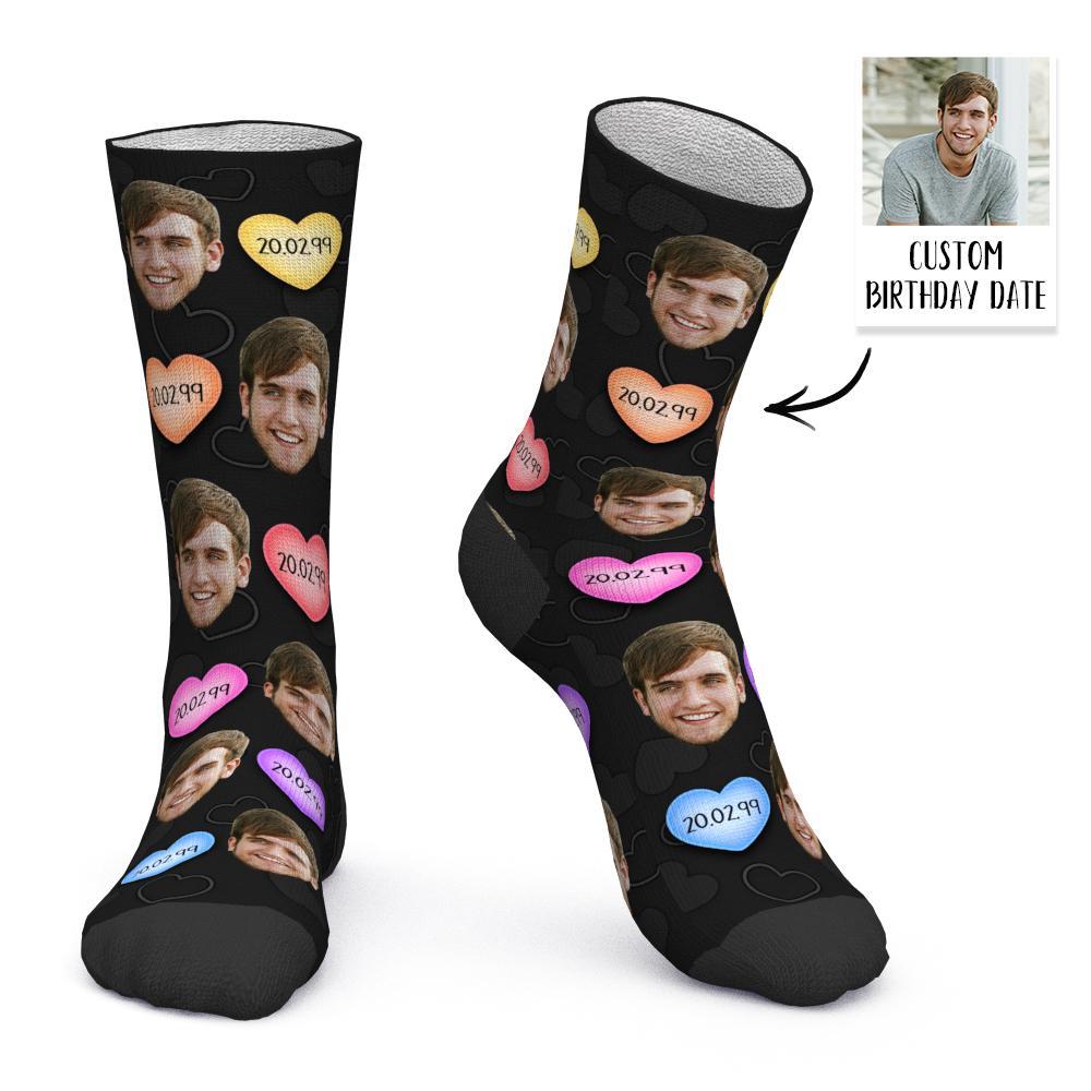Chaussettes Personnalisées Avec Visage Et Date D'anniversaire, Chaussettes Photo Personnalisées, Chaussettes Joyeux Anniversaire, Cadeau D'anniversaire - MaPhotocaleconFr