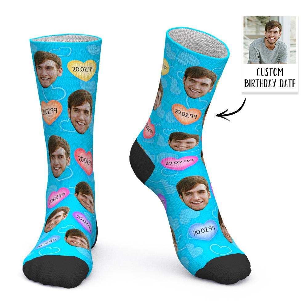Chaussettes Personnalisées Avec Visage Et Date D'anniversaire, Chaussettes Photo Personnalisées, Chaussettes Joyeux Anniversaire, Cadeau D'anniversaire - MaPhotocaleconFr