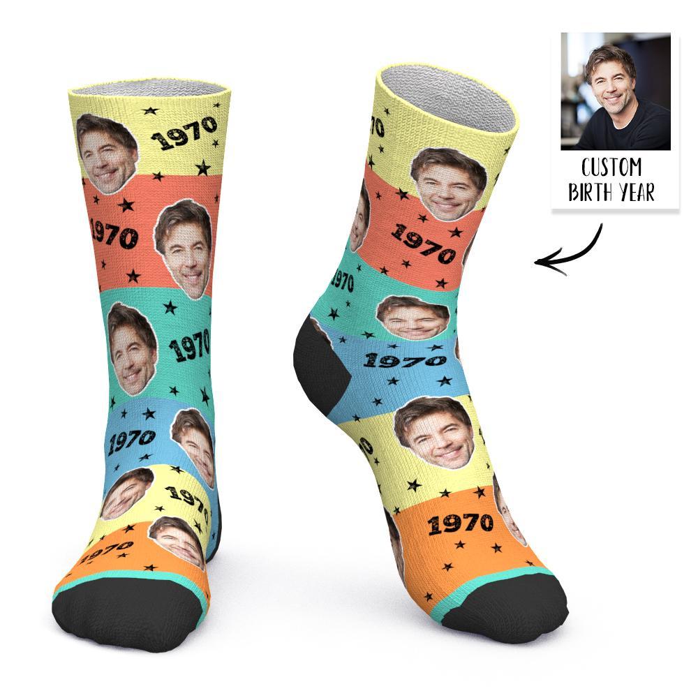 Chaussettes Personnalisées Pour Le Visage Et L'âge, Chaussettes D'anniversaire Personnalisées Colorées, Cadeau D'anniversaire - MaPhotocaleconFr