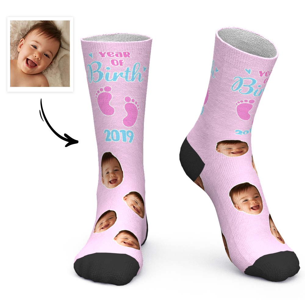 Chaussettes Visage Personnalisées Chaussettes Photo Personnalisées Chaussettes D'anniversaire Année De Naissance - MaPhotocaleconFr